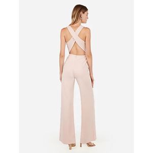 Express Light Pink Medium Jumpsuit V Neck Cross Back Knit Wide Leg Flare Jumpsui